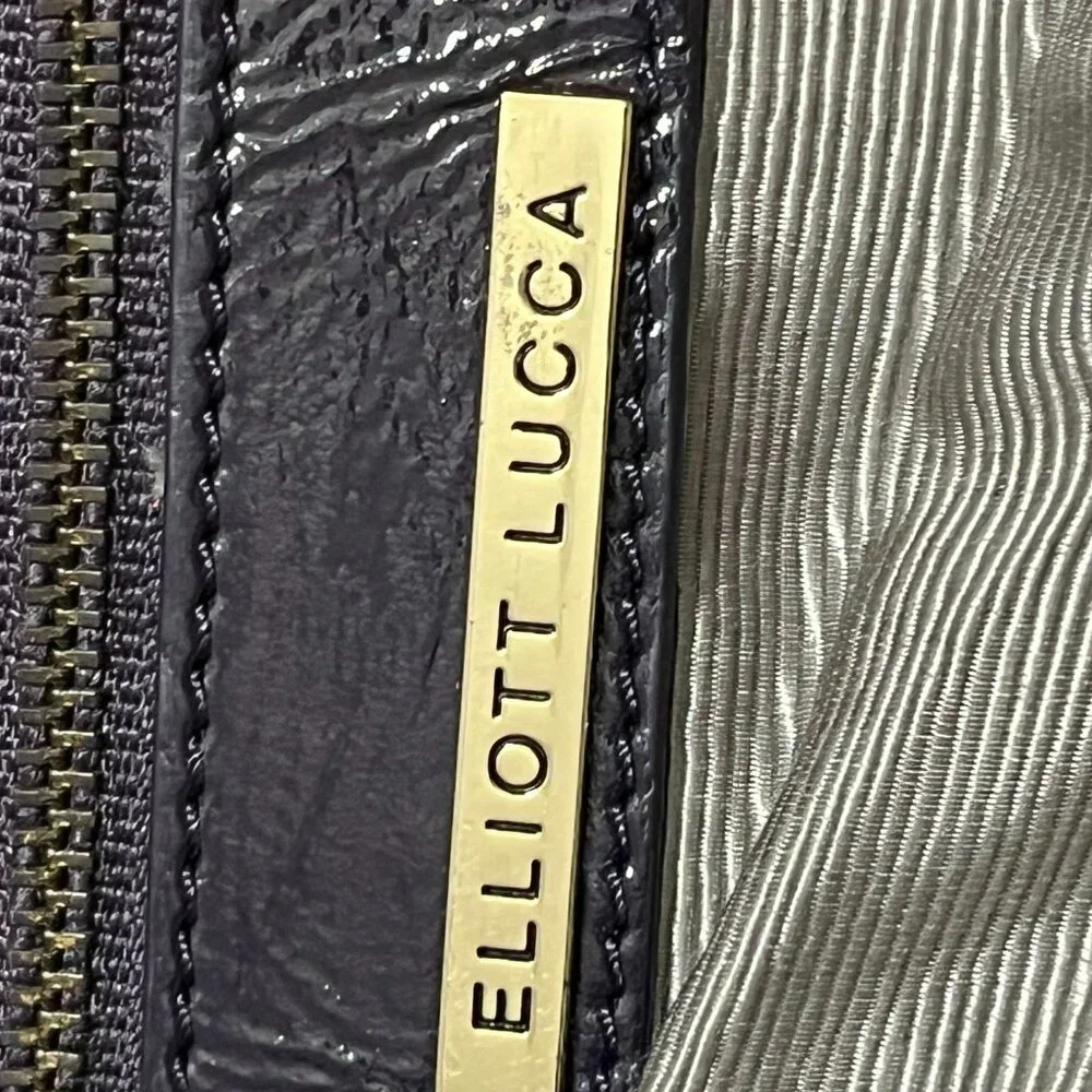 Elliott Lucca Glossy Eggplant Purple Leather‎ Textured Quilted Satchel Purse